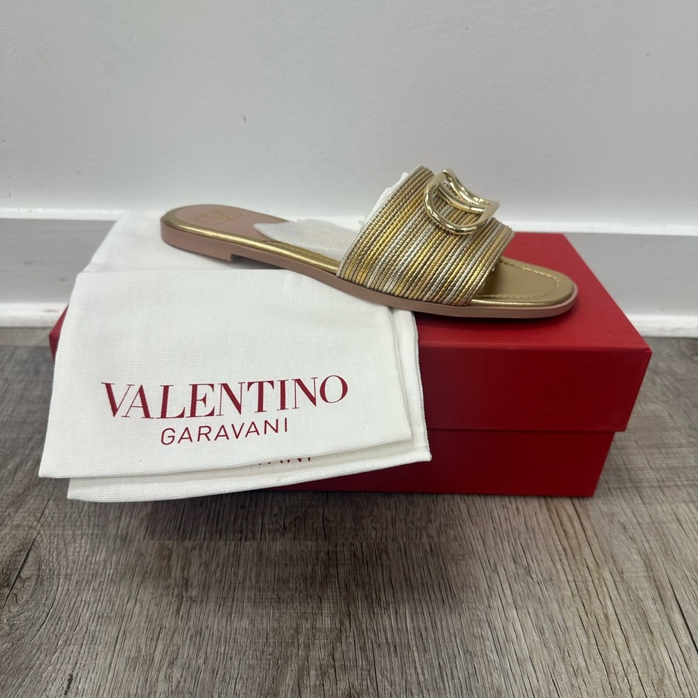 Valentino Garavani Metallic Gold Slide Sandals